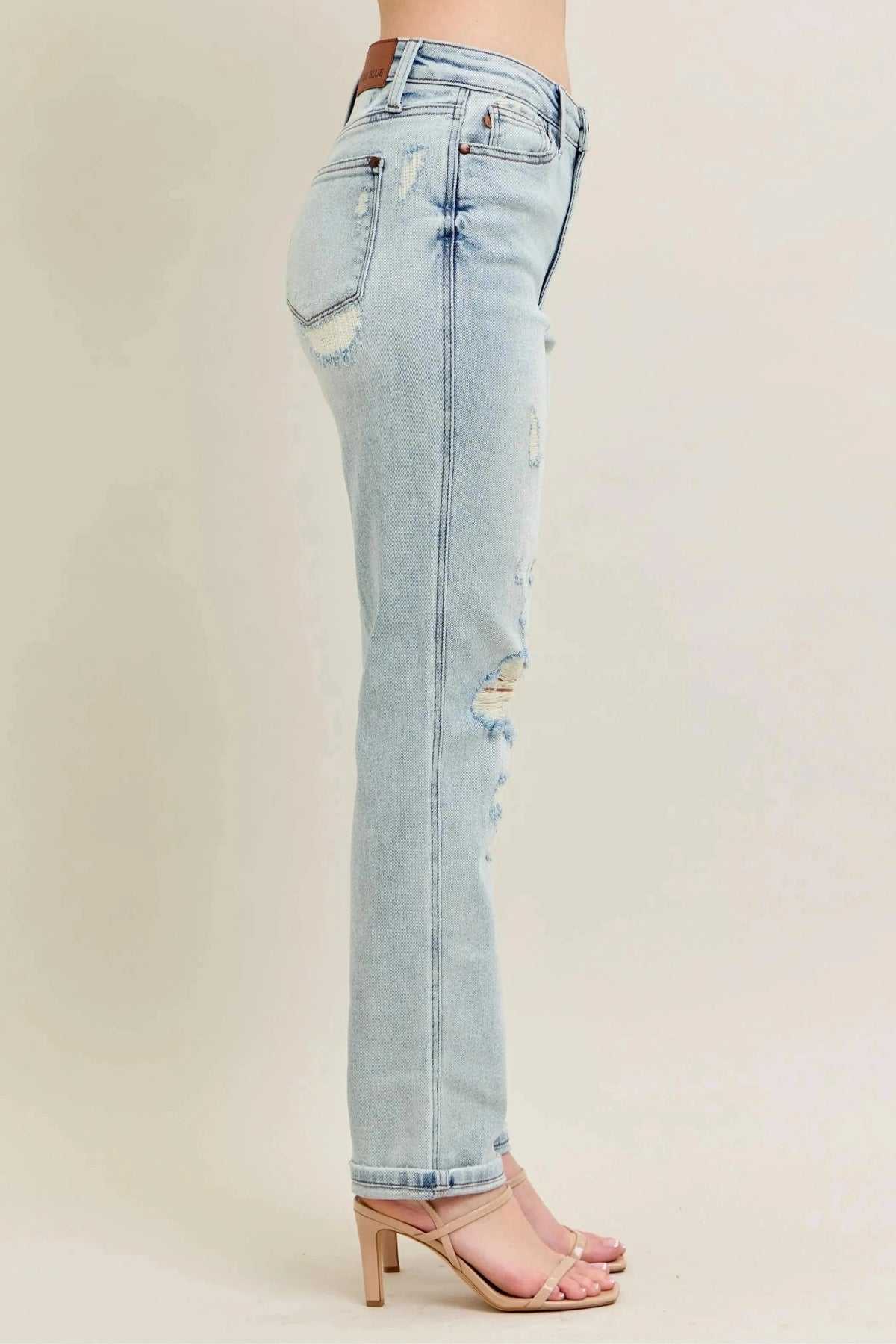 Trendsi Jeans Judy Blue Full Size Mr Repair Stitch Detail Destroy Single Cuff Bf Jeans Plus Size