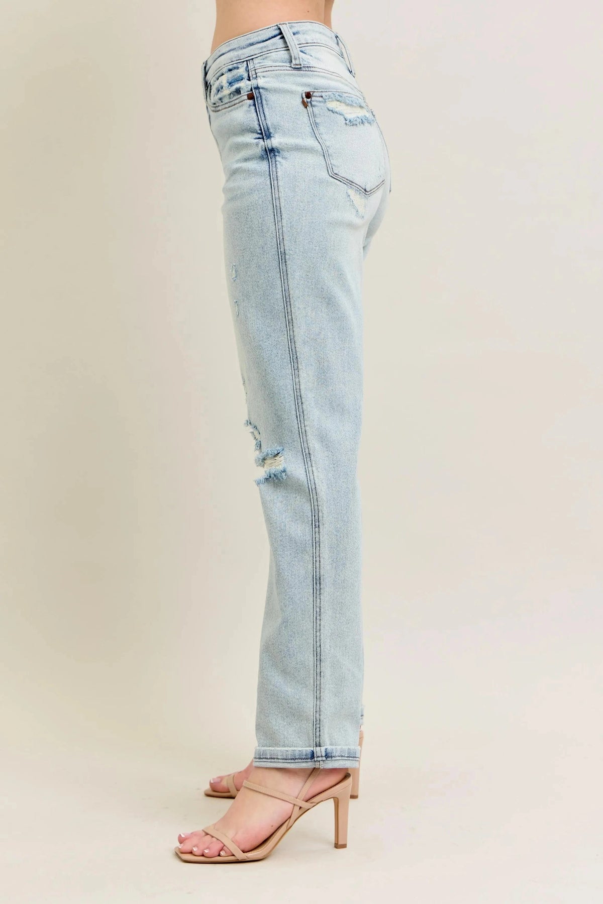 Trendsi Jeans Judy Blue Full Size Mr Repair Stitch Detail Destroy Single Cuff Bf Jeans Plus Size