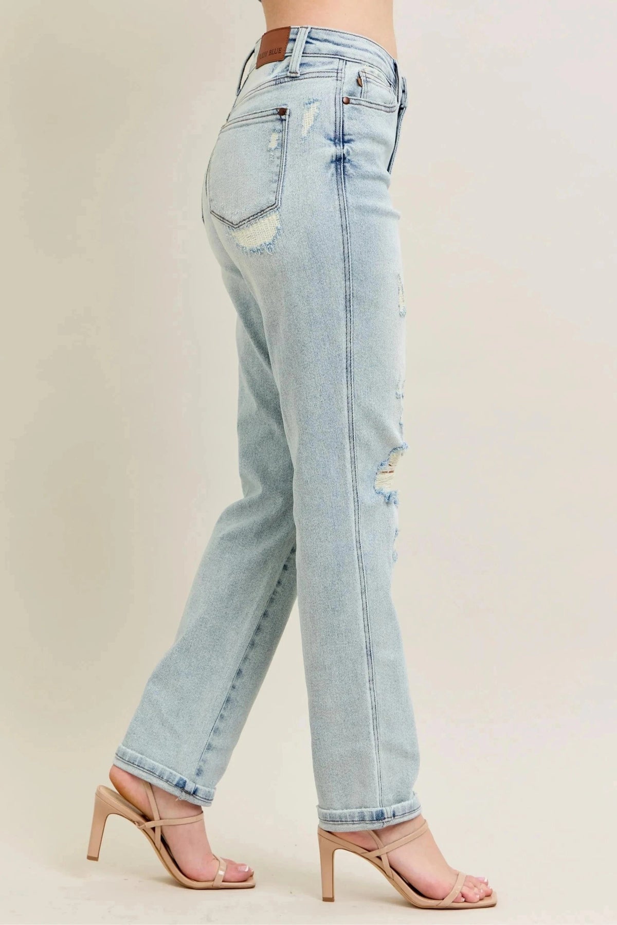 Trendsi Jeans Judy Blue Full Size Mr Repair Stitch Detail Destroy Single Cuff Bf Jeans Plus Size