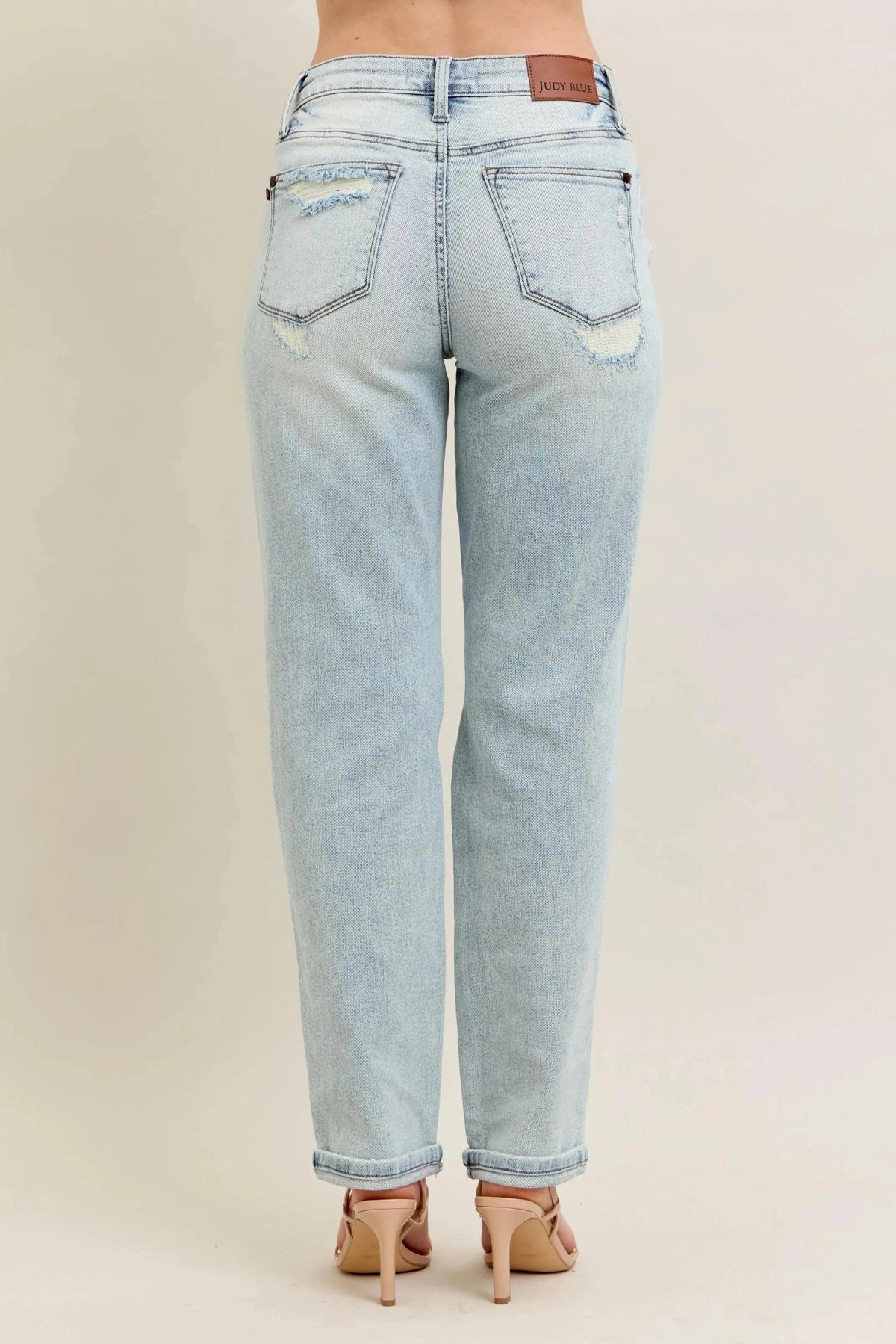 Trendsi Jeans Judy Blue Full Size Mr Repair Stitch Detail Destroy Single Cuff Bf Jeans Plus Size