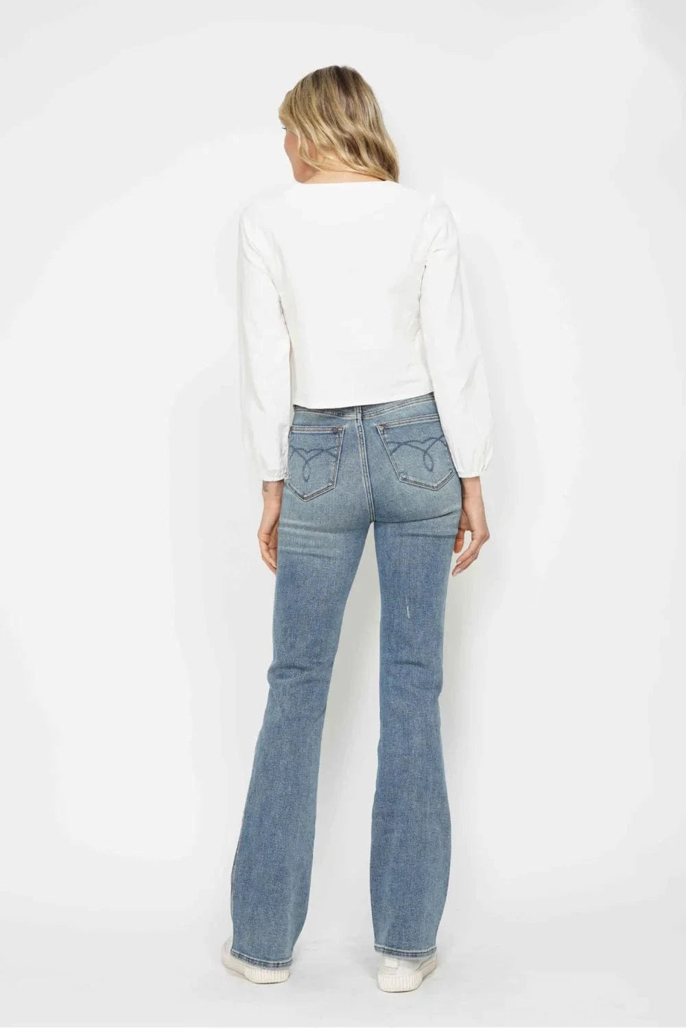 Trendsi Jeans Judy Blue Full Size Tummy Control Back Embroidered Pocketed Bootcut Jeans Plus Size