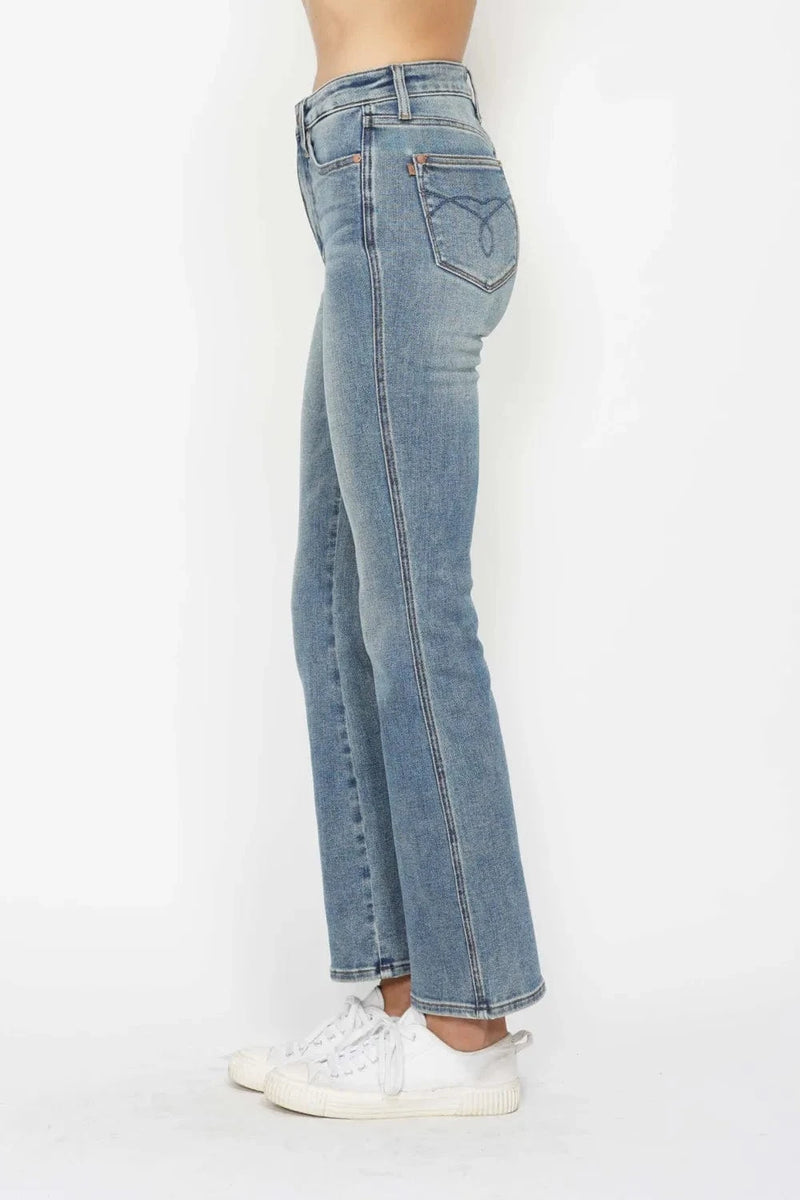 Trendsi Jeans Judy Blue Full Size Tummy Control Back Embroidered Pocketed Bootcut Jeans Plus Size