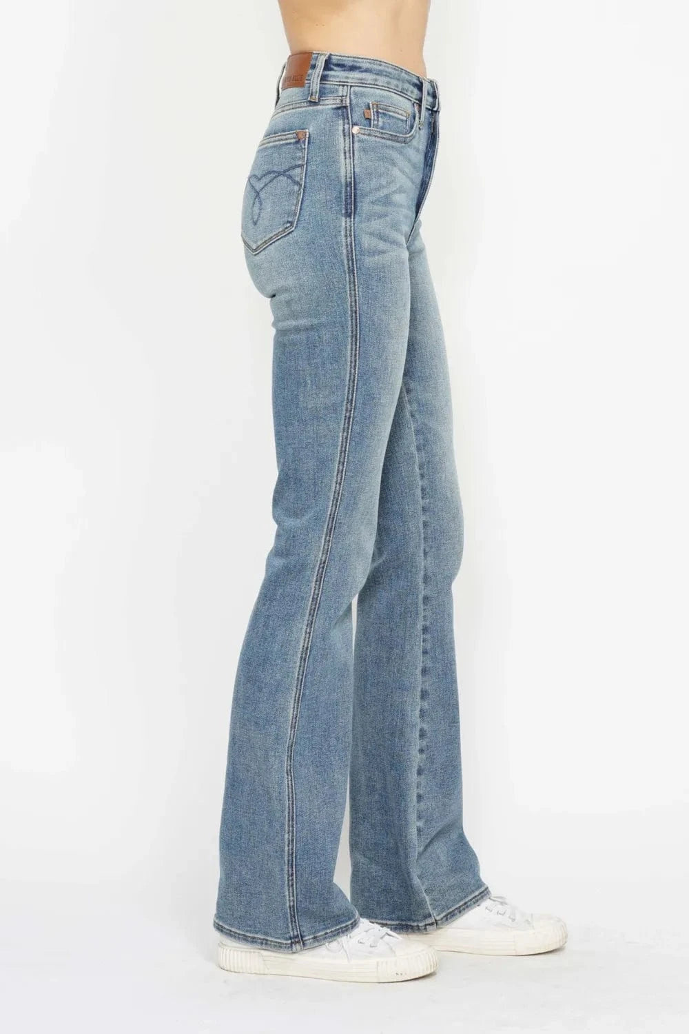 Trendsi Jeans Judy Blue Full Size Tummy Control Back Embroidered Pocketed Bootcut Jeans Plus Size