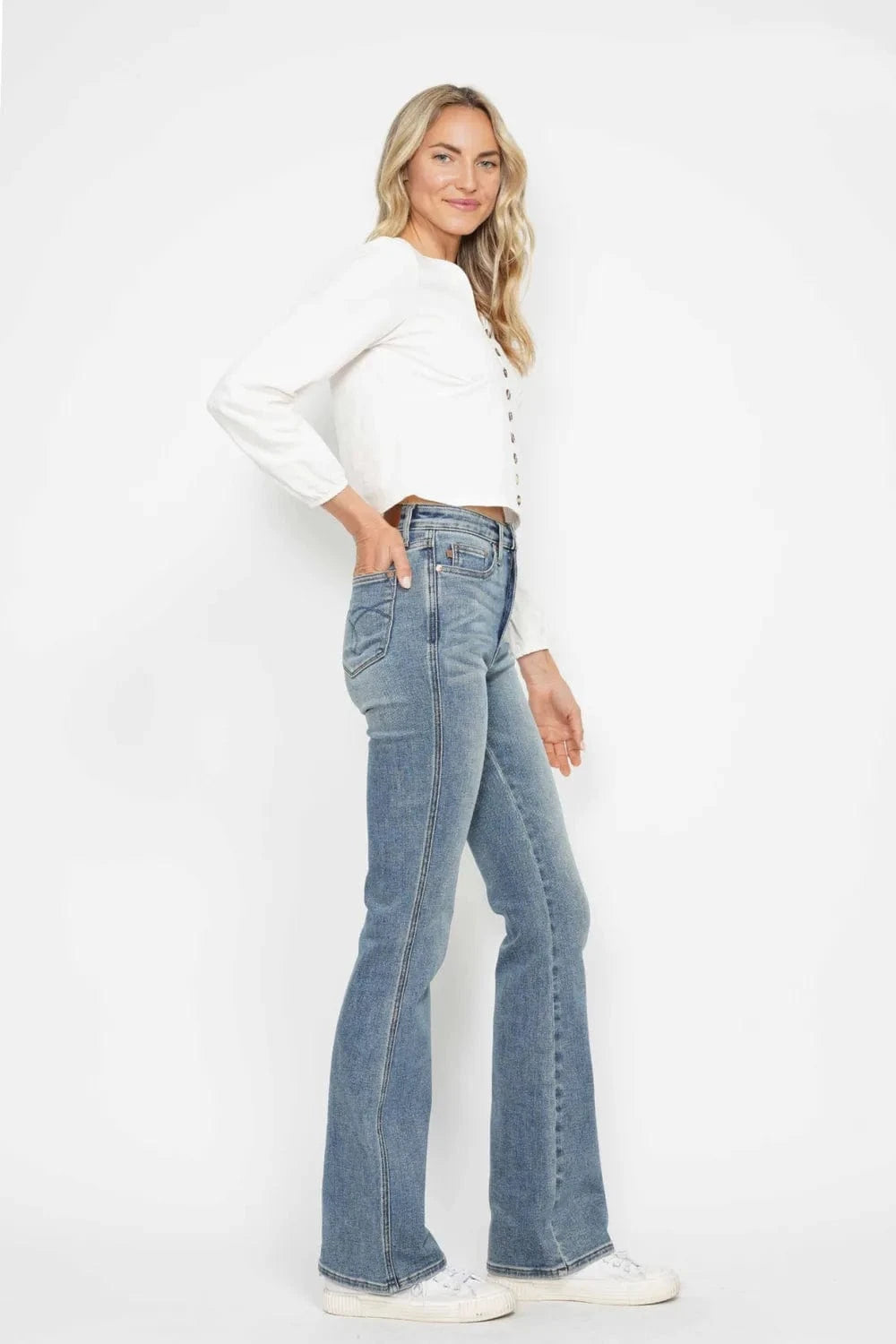 Trendsi Jeans Judy Blue Full Size Tummy Control Back Embroidered Pocketed Bootcut Jeans Plus Size
