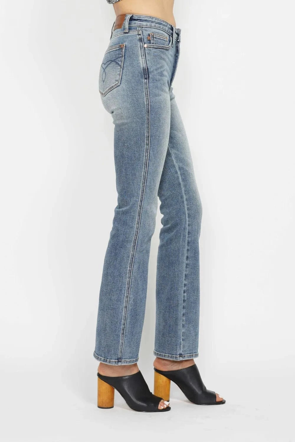 Trendsi Jeans Judy Blue Full Size Tummy Control Back Embroidered Pocketed Bootcut Jeans Plus Size