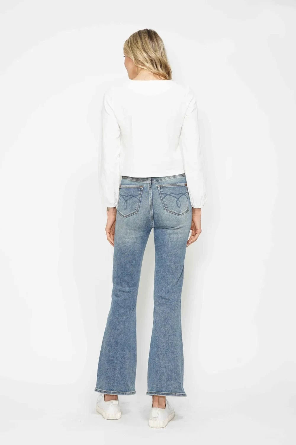 Trendsi Jeans Judy Blue Full Size Tummy Control Back Embroidered Pocketed Bootcut Jeans Plus Size