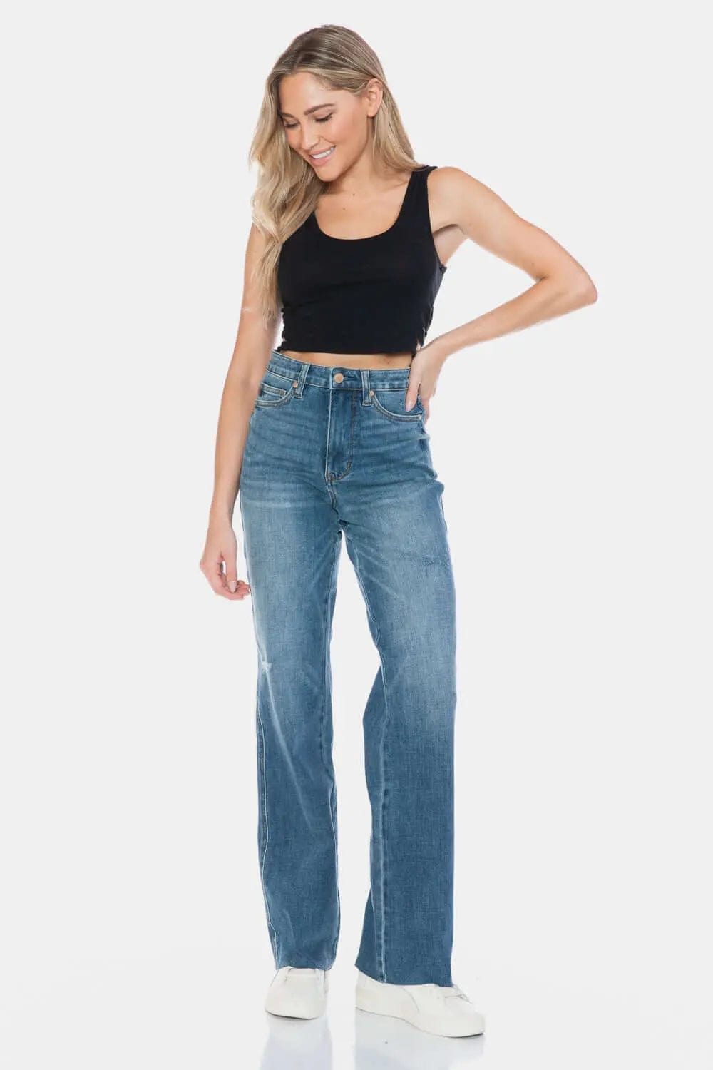 Trendsi Jeans Judy Blue Full Size Tummy Control Cut Raw Hem Straight Jeans