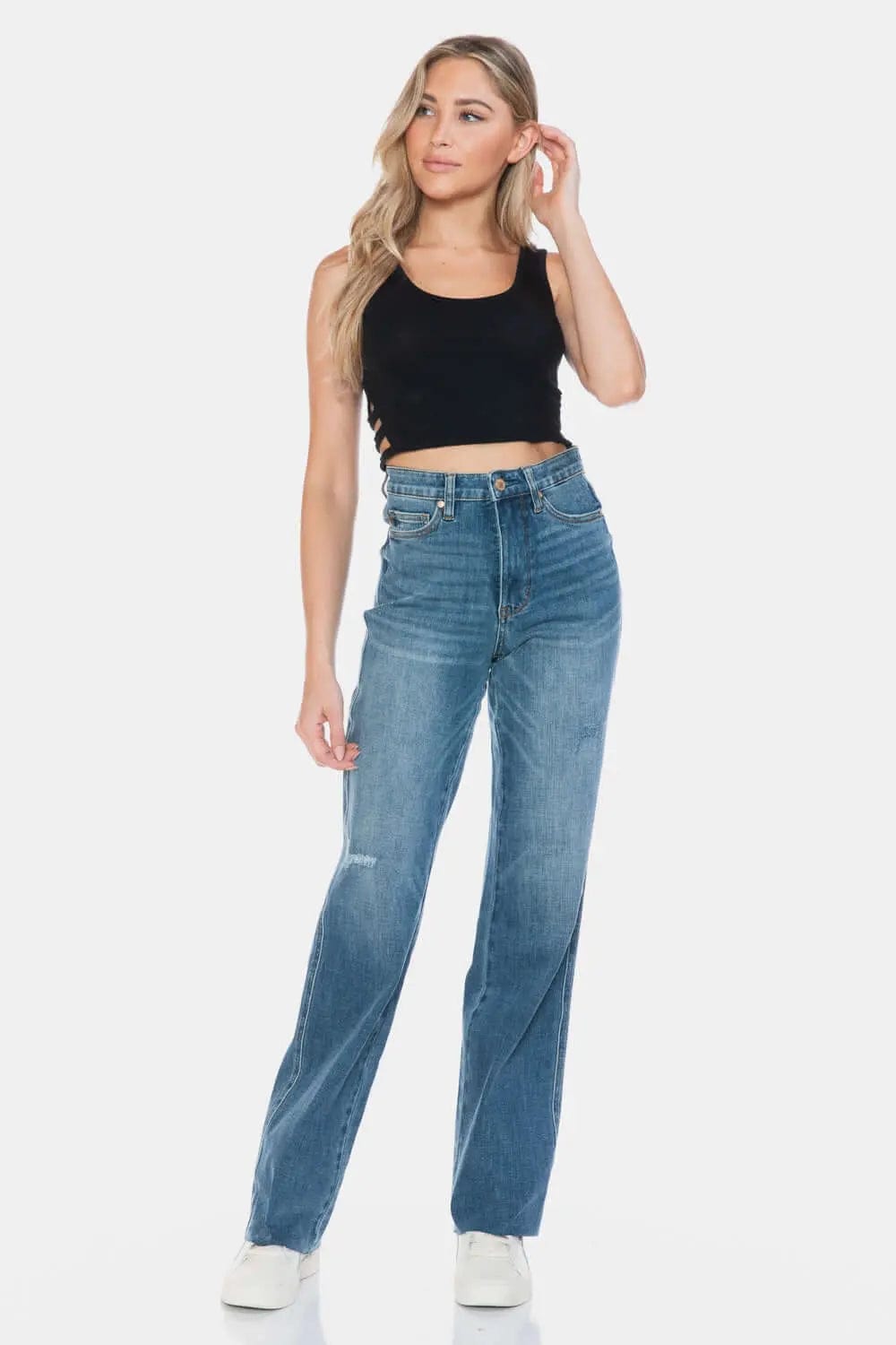 Trendsi Jeans Judy Blue Full Size Tummy Control Cut Raw Hem Straight Jeans
