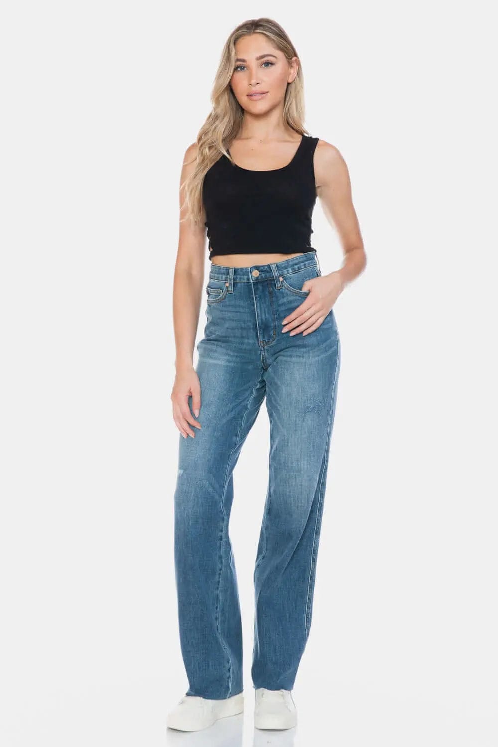 Trendsi Jeans Judy Blue Full Size Tummy Control Cut Raw Hem Straight Jeans