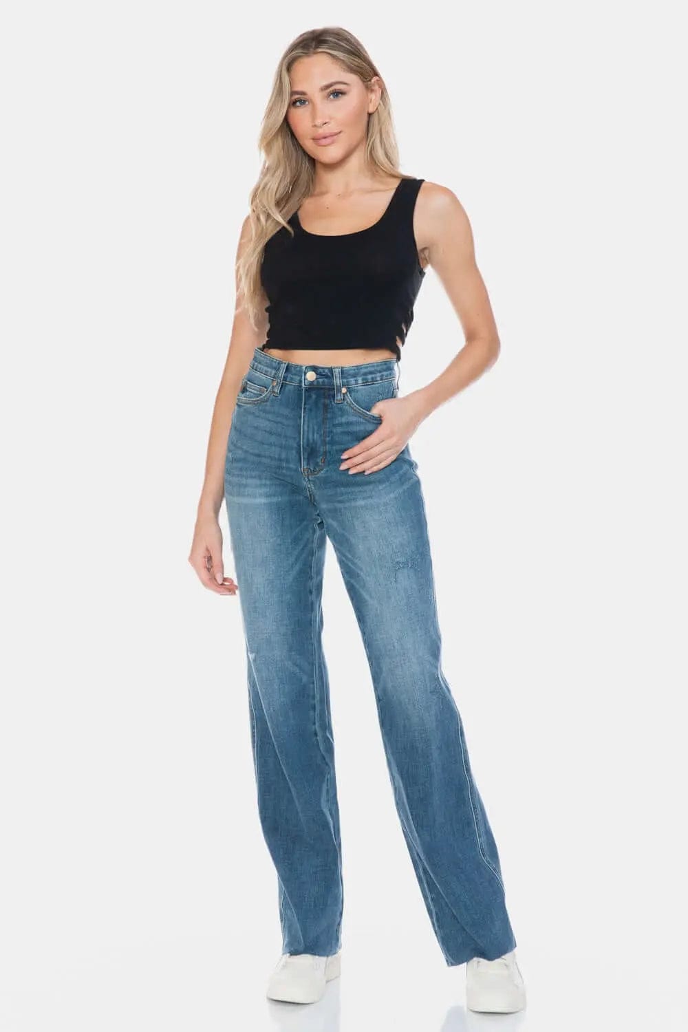 Trendsi Jeans Judy Blue Full Size Tummy Control Cut Raw Hem Straight Jeans