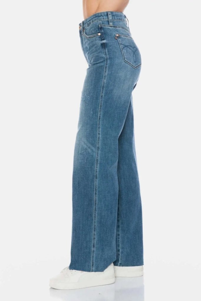 Judy Blue Full Size Tummy Control Cut Raw Hem Straight Jeans - Medium by Trendsi from FREYA’S CLOSET