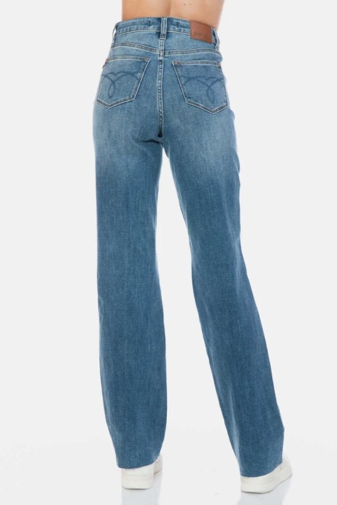 Judy Blue Full Size Tummy Control Cut Raw Hem Straight Jeans - Medium by Trendsi from FREYA’S CLOSET