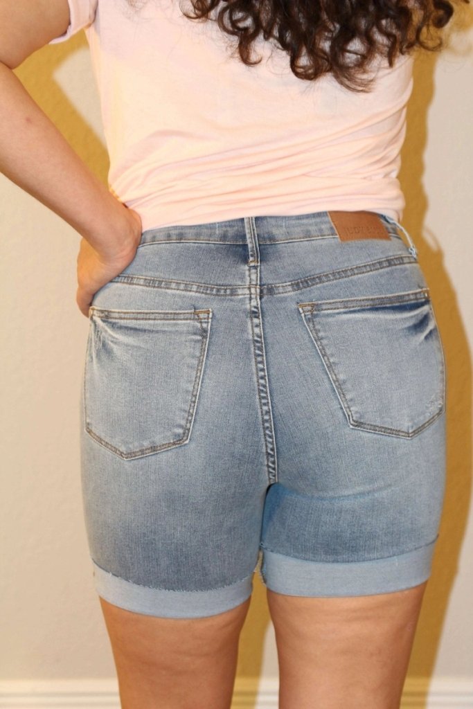 Judy Blue Full Size Tummy Control High Waist Denim Shorts - Medium by Trendsi from FREYA’S CLOSET