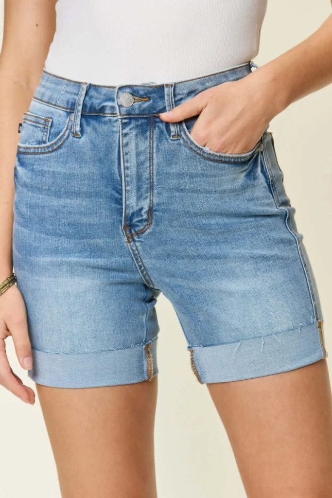 Judy Blue Full Size Tummy Control High Waist Denim Shorts - Medium by Trendsi from FREYA’S CLOSET