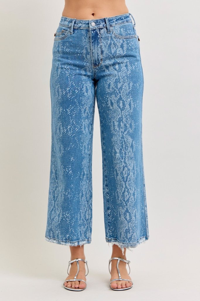 Judy Blue High Rise Ankle Wide Leg Jeans - PRINT by Trendsi from FREYA’S CLOSET