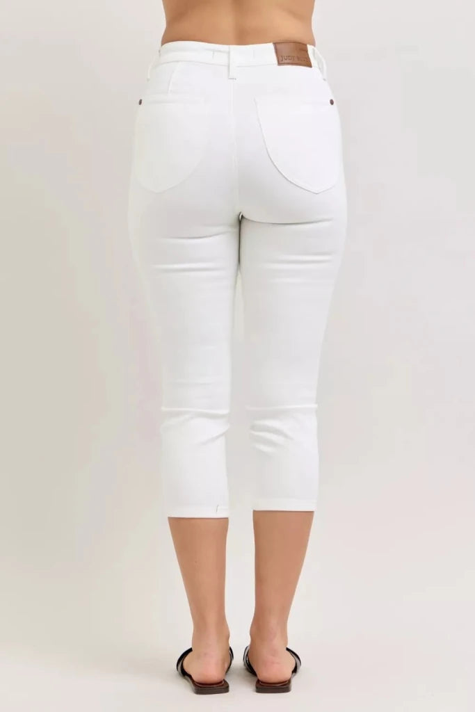 Judy Blue High Waist Extended Waistband Capri Pants with Spade Pockets - WHT by Trendsi from FREYA’S CLOSET