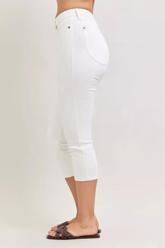 Judy Blue High Waist Extended Waistband Capri Pants with Spade Pockets - WHT by Trendsi from FREYA’S CLOSET