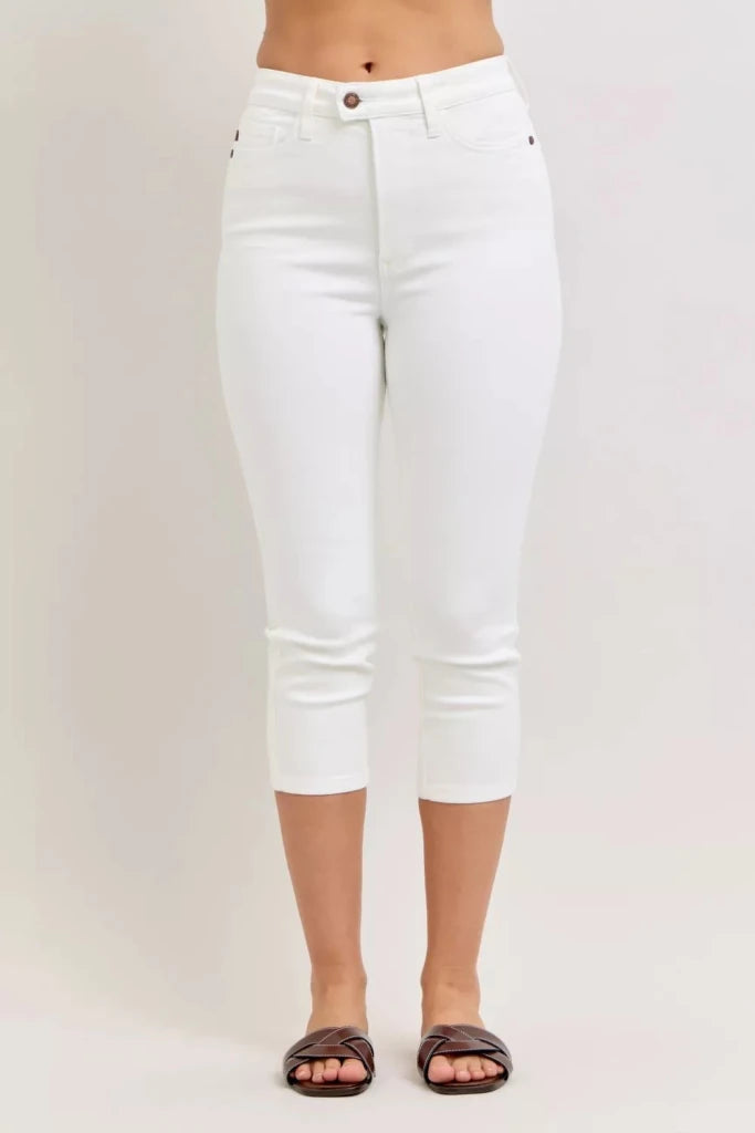 Judy Blue High Waist Extended Waistband Capri Pants with Spade Pockets - WHT by Trendsi from FREYA’S CLOSET