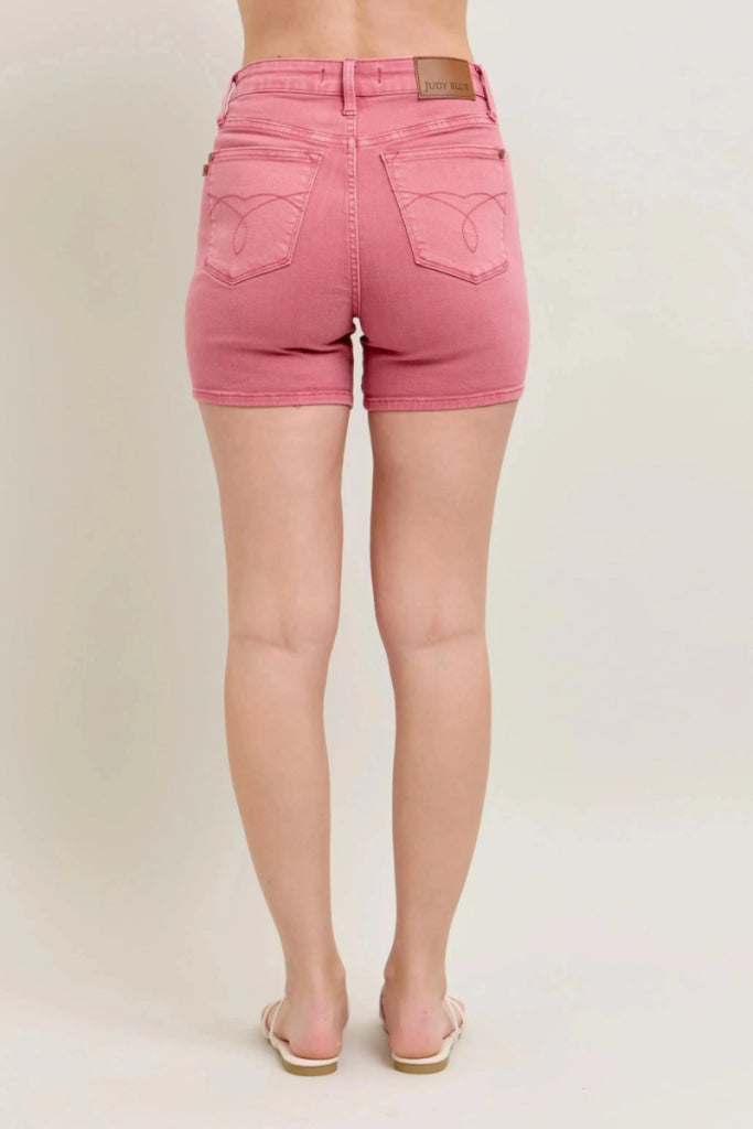 Judy Blue Pink Back Pkt Embroidery Shorts - ROSE by Trendsi from FREYA’S CLOSET