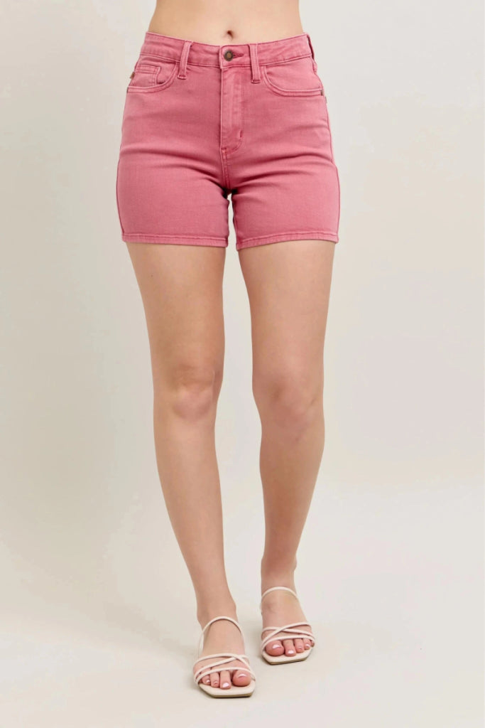 Judy Blue Pink Back Pkt Embroidery Shorts - ROSE by Trendsi from FREYA’S CLOSET