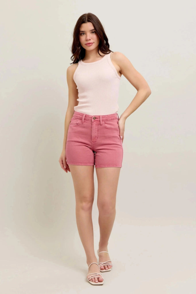 Judy Blue Pink Back Pkt Embroidery Shorts - ROSE by Trendsi from FREYA’S CLOSET