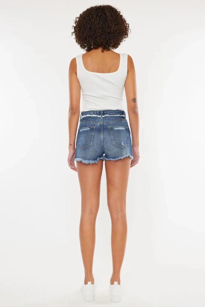 Kancan Distressed Button Fly Denim Shorts - Dark by Trendsi from FREYA’S CLOSET