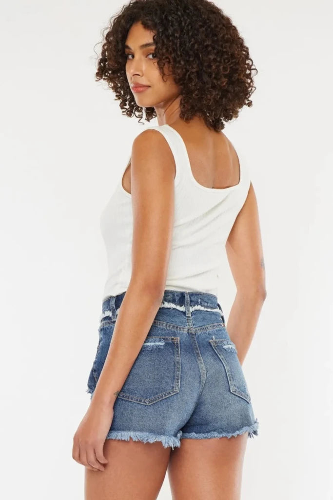 Kancan Distressed Button Fly Denim Shorts - Dark by Trendsi from FREYA’S CLOSET