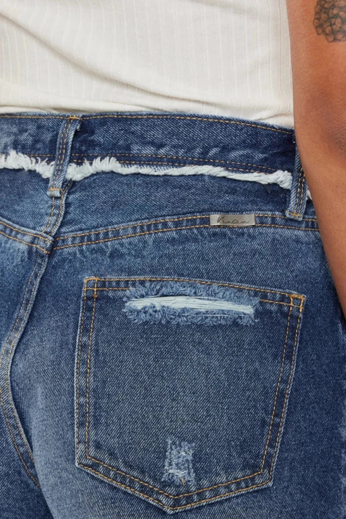 Kancan Distressed Button Fly Denim Shorts - Dark by Trendsi from FREYA’S CLOSET