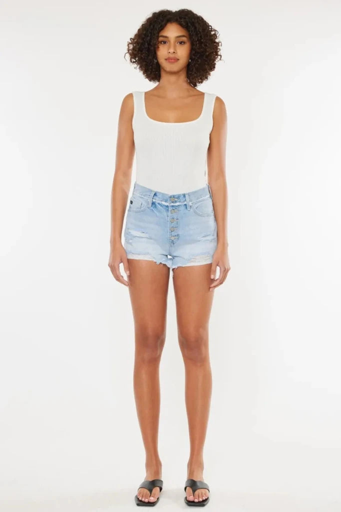 Kancan Distressed Button Fly Denim Shorts - Medium by Trendsi from FREYA’S CLOSET