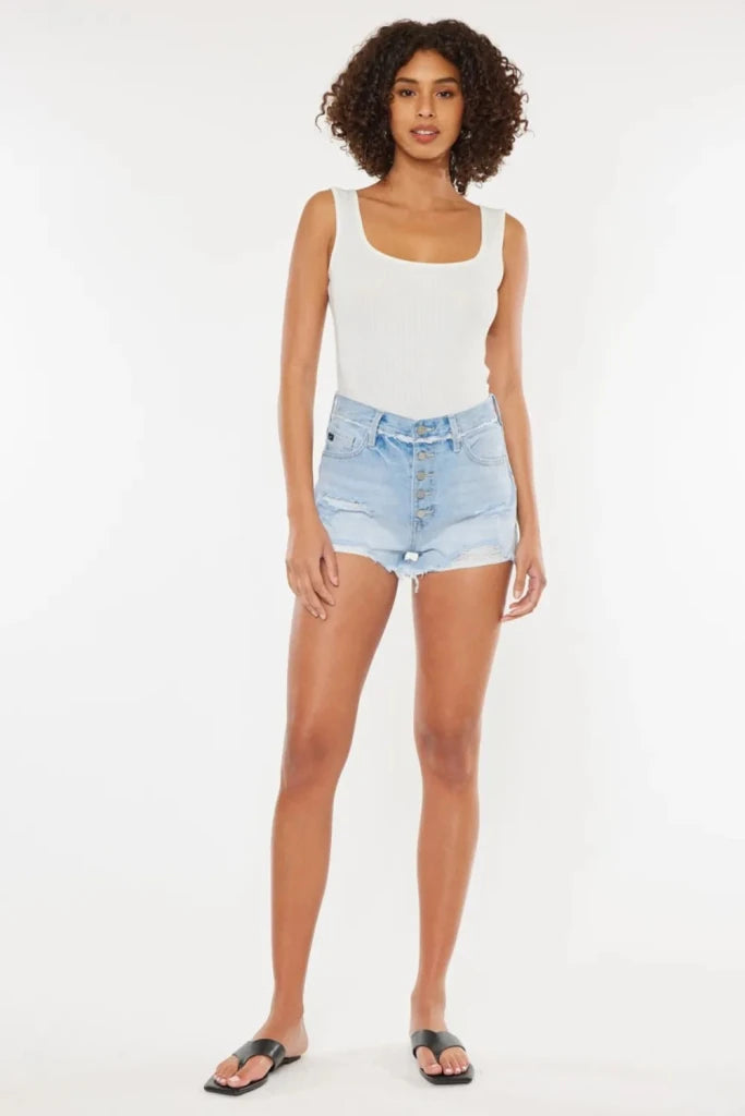 Kancan Distressed Button Fly Denim Shorts - Medium by Trendsi from FREYA’S CLOSET
