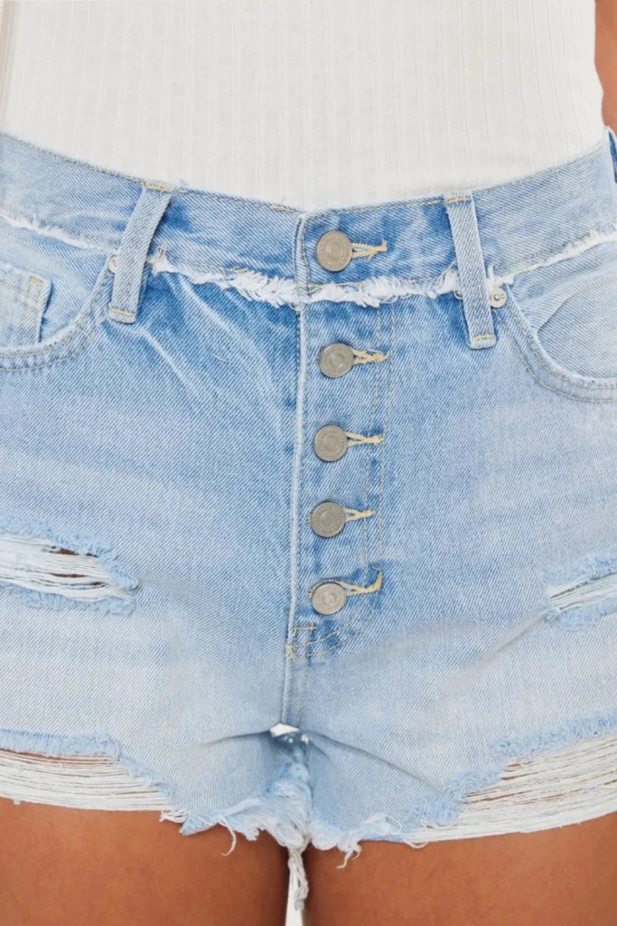 Kancan Distressed Button Fly Denim Shorts - Medium by Trendsi from FREYA’S CLOSET