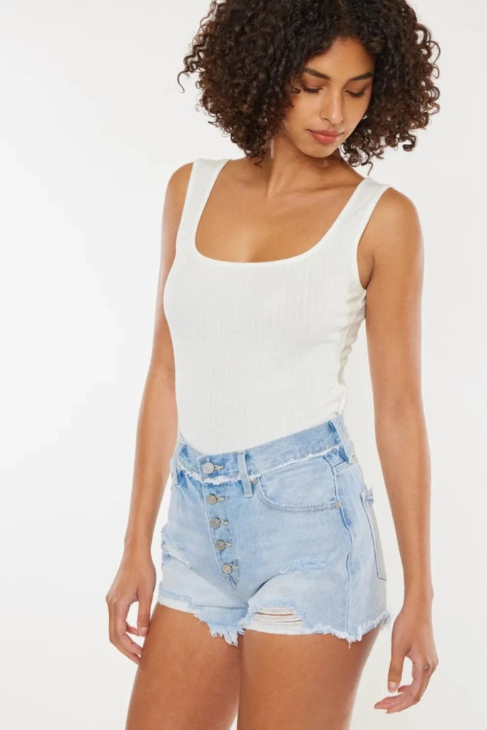 Kancan Distressed Button Fly Denim Shorts - Medium by Trendsi from FREYA’S CLOSET