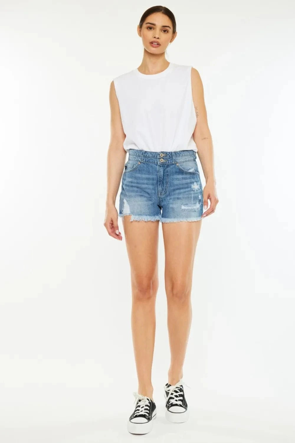 Trendsi Bottom Kancan Full Size High Rise Raw Hem Denim Shorts