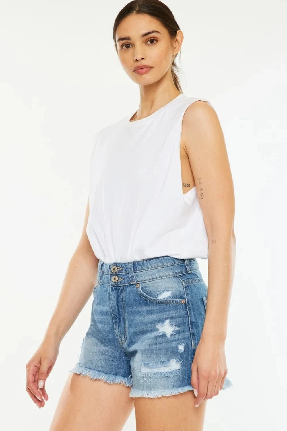 Trendsi Bottom Kancan Full Size High Rise Raw Hem Denim Shorts