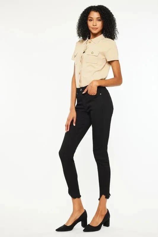Kancan High Rise Frayed Hem Skinny Jeans - BLACK by Trendsi from FREYA’S CLOSET