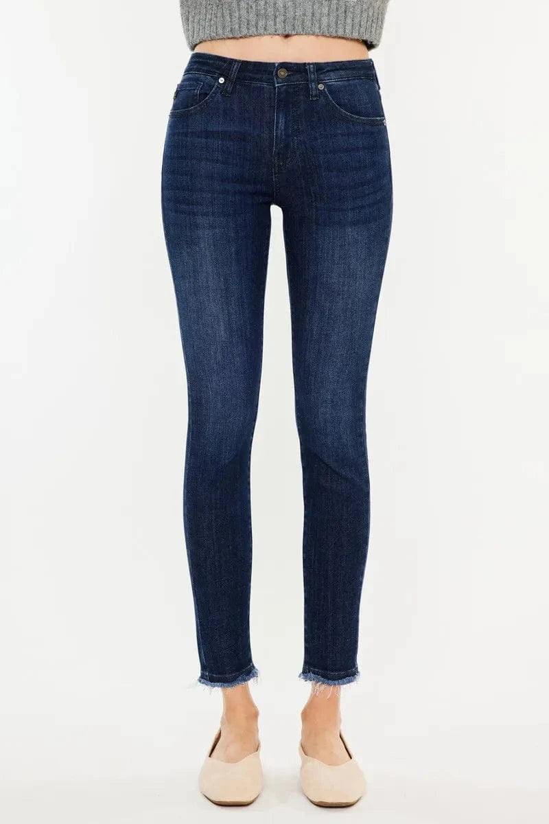 Trendsi Jeans DARK / 0/23 Kancan High-Rise Slim Fit Raw Hem Ankle Jeans