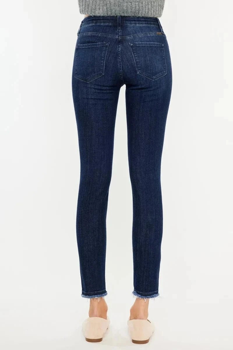 Kancan High - Rise Slim Fit Raw Hem Ankle Jeans - DARK by Trendsi from FREYA’S CLOSET