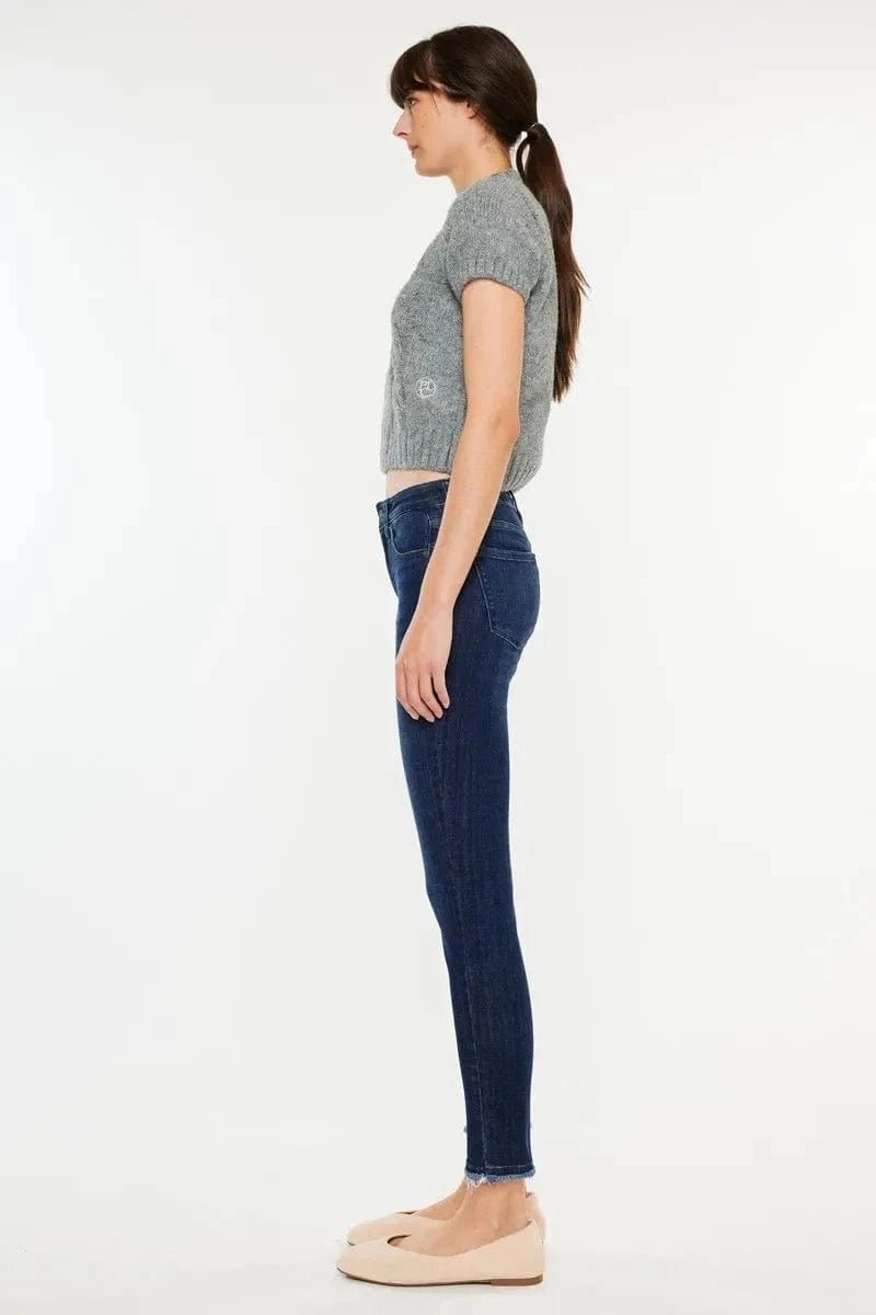 Kancan High - Rise Slim Fit Raw Hem Ankle Jeans - DARK by Trendsi from FREYA’S CLOSET