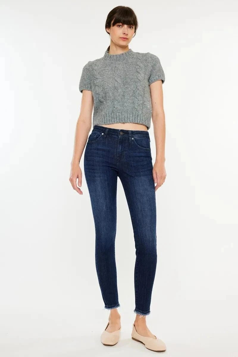 Kancan High - Rise Slim Fit Raw Hem Ankle Jeans - DARK by Trendsi from FREYA’S CLOSET