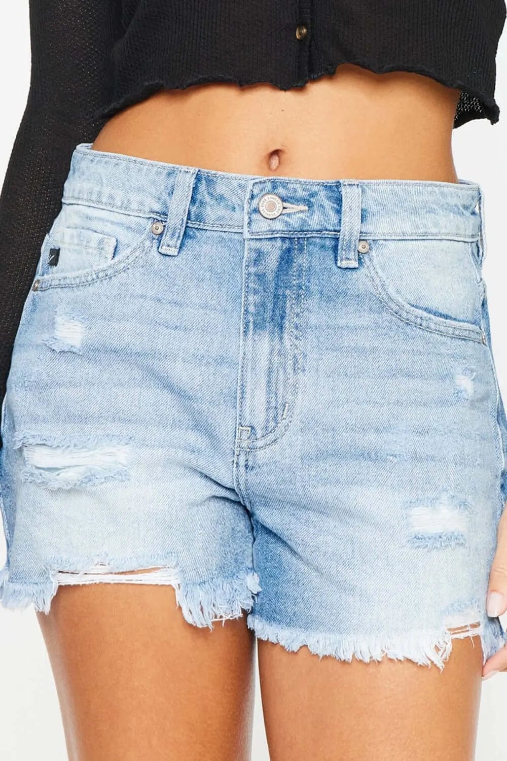 Trendsi Bottoms Kancan High Waist Frayed Denim Shorts