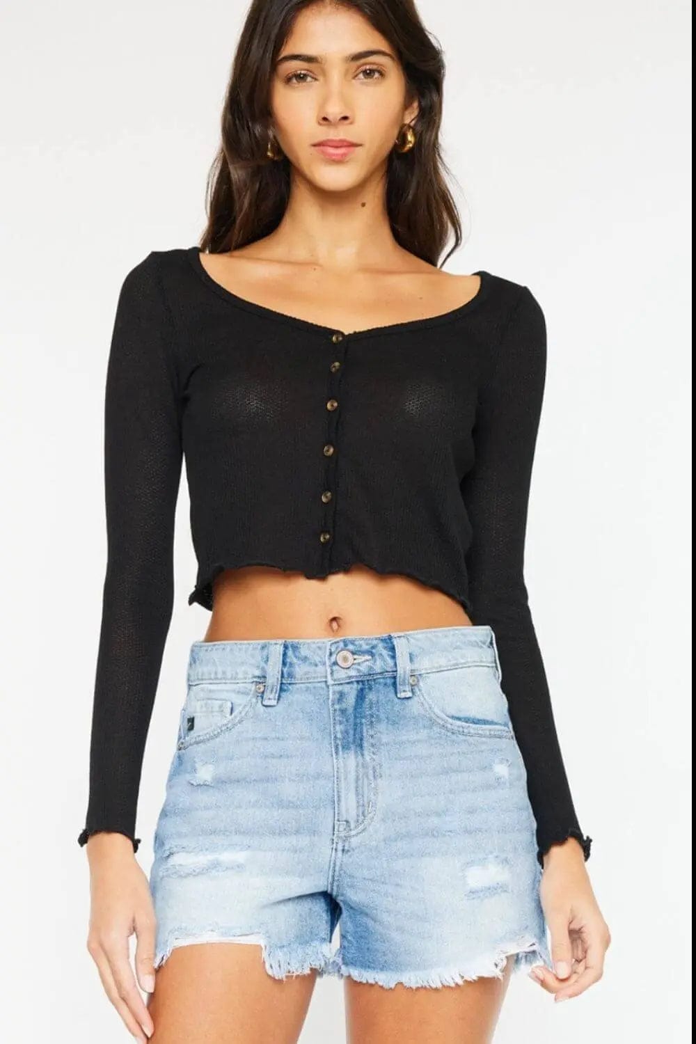 Trendsi Bottoms Kancan High Waist Frayed Denim Shorts