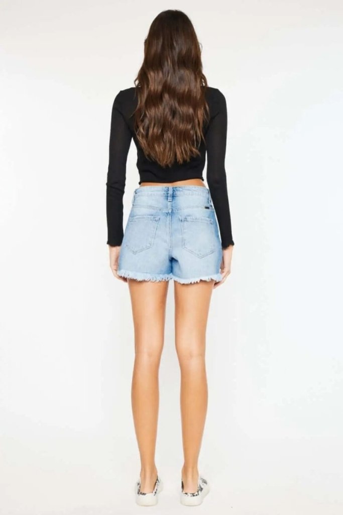 Kancan High Waist Frayed Denim Shorts - Medium by Trendsi from FREYA’S CLOSET