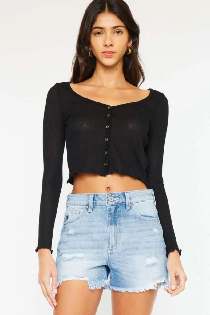 Kancan High Waist Frayed Denim Shorts - Medium by Trendsi from FREYA’S CLOSET