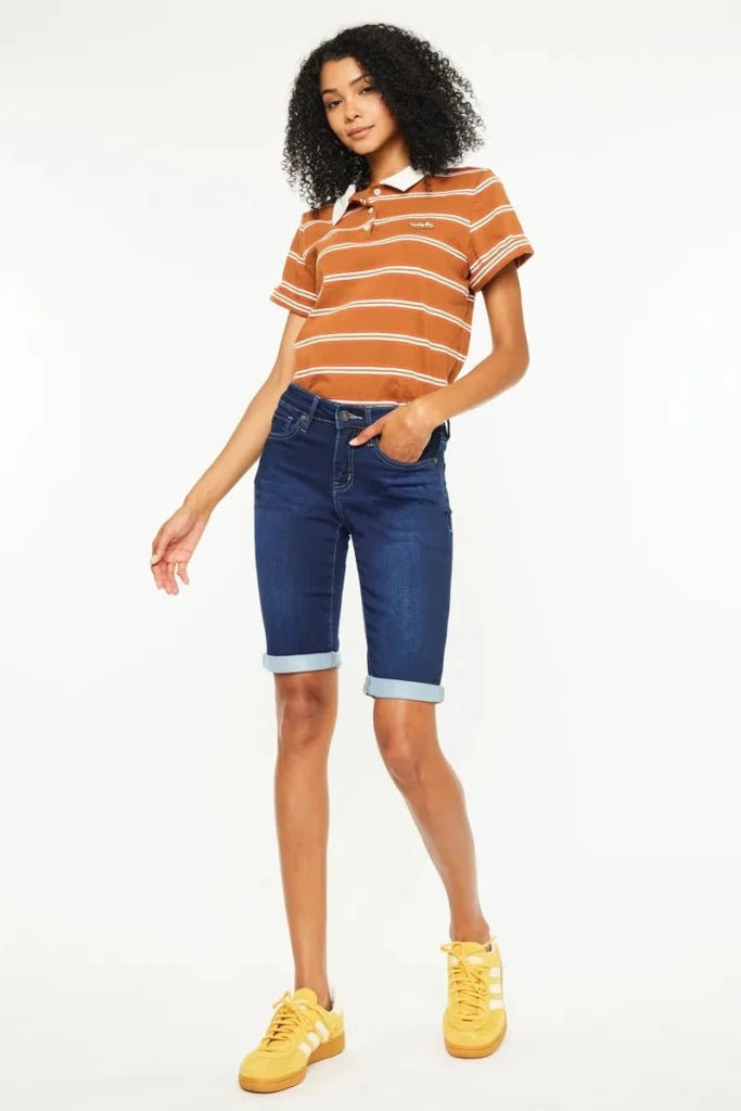 Kancan Mid Rise Bermuda Denim Shorts - DARK by Trendsi from FREYA’S CLOSET