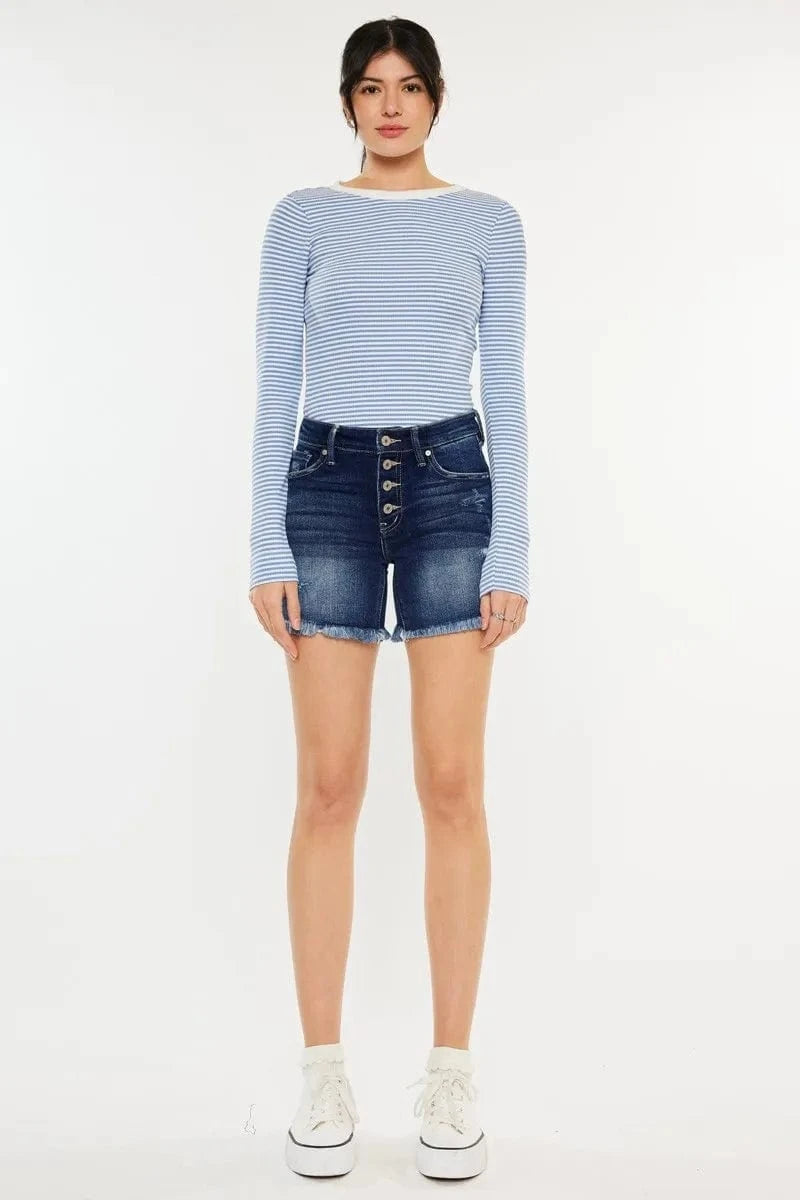Trendsi Kancan Mid Rise Button Fly Denim Shorts