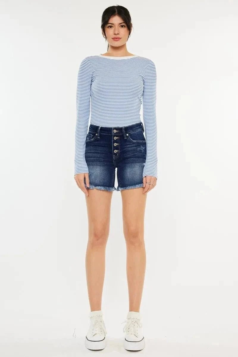 Kancan Mid Rise Button Fly Denim Shorts - DARK by Trendsi from FREYA’S CLOSET
