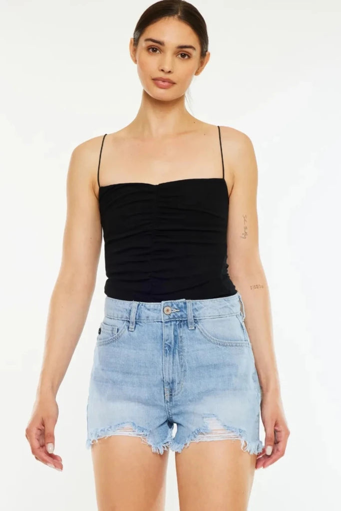 Kancan Raw Hem Distressed High Waist Denim Shorts - Light by Trendsi from FREYA’S CLOSET