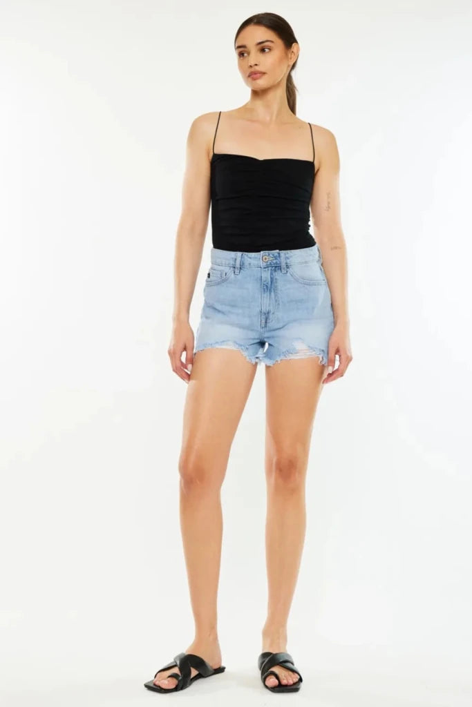 Kancan Raw Hem Distressed High Waist Denim Shorts - Light by Trendsi from FREYA’S CLOSET