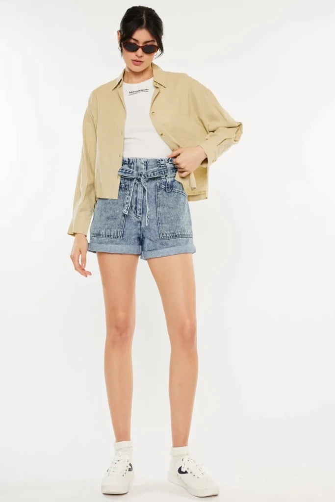 Kancan Ultra High Rise Paperbag Denim Shorts - Medium by Trendsi from FREYA’S CLOSET