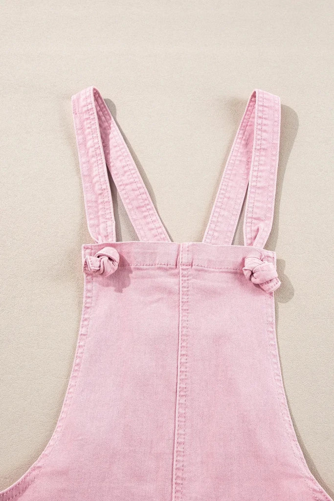 Knot Straps Denim Overalls with Pockets - Dusty Pink by Trendsi from FREYA’S CLOSET
